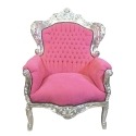 Sillón barroco rosa - Muebles barrocos de madera. -