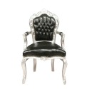 Baroque armchair black and silver wood