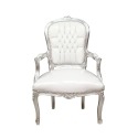 Baroque armchair Louis XV white and silver - Louis XV armchairs -