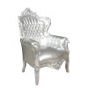 Fotel barokowy w lite drewno srebro