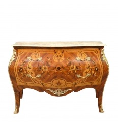 Commode marqueterie dessus marbre Louis XV