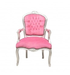 Louis XV Sessel rosa und silbernes Holz
