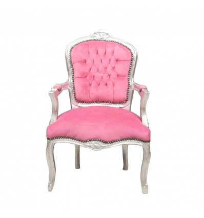 Louis XV armchair pink and silver wood