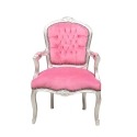 Fotel Ludwik XV różowy i srebrny drewna
