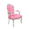 Armchair Louis XV style pink and silver wood - Louis XV furniture