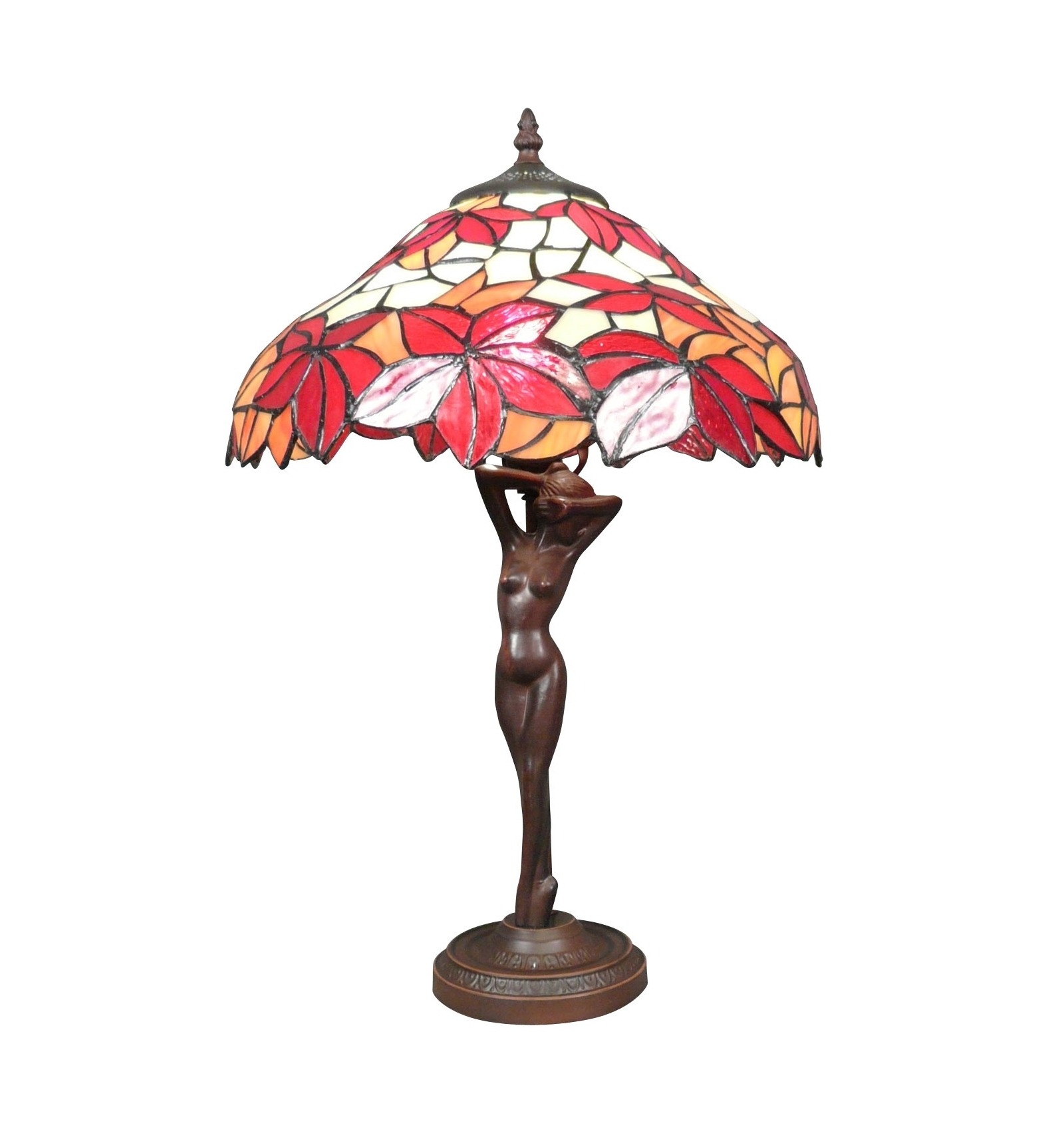 eten levering Decoratief Tiffany tafellamp met een sculptuur van een vrouw voor de voet - Tiffany  lampen