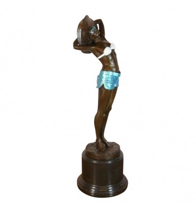 Скульптура в бронзовый арт-деко - женщина в голубой купальник