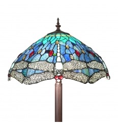 Lámpara de pie Tiffany con decoración de libélulas.