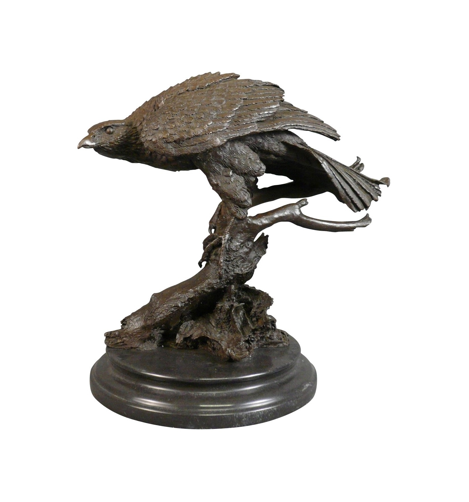 Sculpture en bronze: Tête d'aigle sur socle marbre -Patine brune