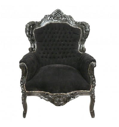Fauteuil baroque noir, mobilier et chaises baroque. - 
