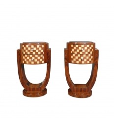Pair of art deco night tables with checkerboard decoration