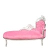 Méridienne baroque rose et argent, fauteuil, chaise, canapé en stock - 