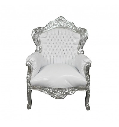 Fehér barokk fotel ezüstös fa - rokokó bútor - 