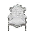 Fehér barokk fotel ezüstös fa - rokokó bútor - 