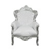 Valkoinen barokki nojatuoli hopeanhohtoinen puu - rokokoo huonekalut - 