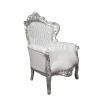 Valkoinen barokki nojatuoli hopeanhohtoinen puu - rokokoo huonekalut - 