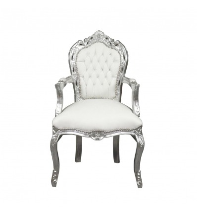 Barokní židle bílá a stříbrná - rokokový nábytek - 