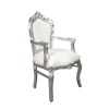 Baroque white and silver armchair - Rococo furnishing - 