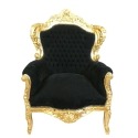 Baroque black velvet armchair gilded wood - 