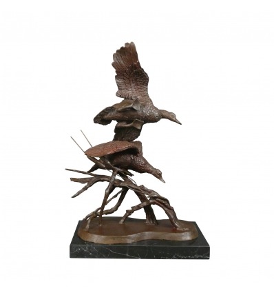 Spiżowa statua kaczki - rzeźba polowanie - 