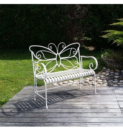 Panchina da giardino in ferro battuto-bianco - mobili da giardino in ferro battuto - 