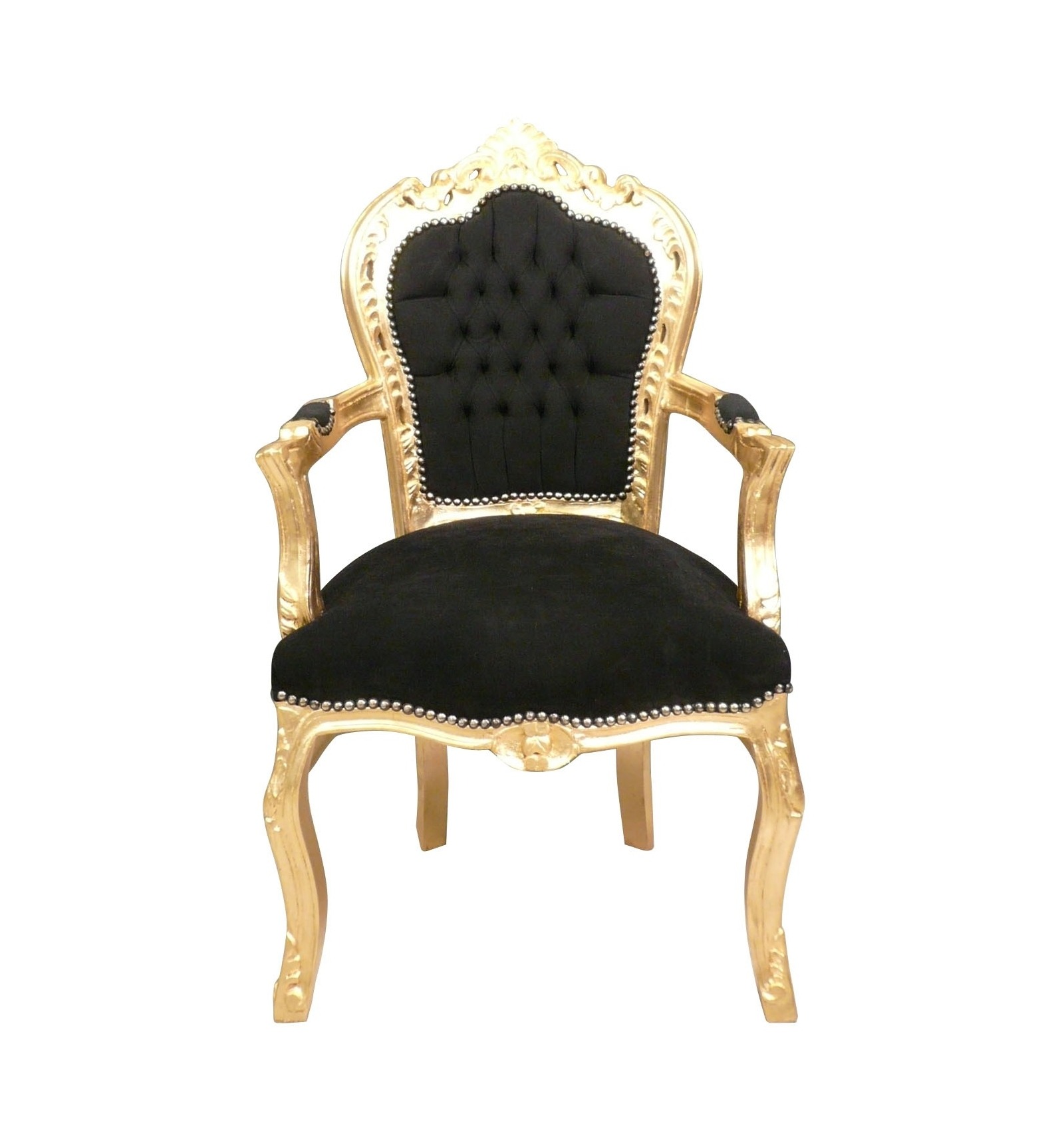 CHAIRS FRANCE BAROQUE STYLE LADY CHAIR WITH ARMRESTS GOLD BLACK #55F3