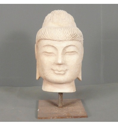 Vit marmor Buddha huvud-marmor staty - 