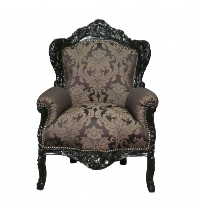 Poltrona barroco royal, preto e prata, cadeira, pufe, e design de mobiliário - 