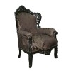 Fauteuil baroque royal noir et argent, chaise, pouf et meuble rococo
