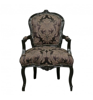 Louis XV black armchair with flowers - Louis XV style furniture - 