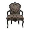 Louis XV black armchair with flowers - Louis XV style furniture - 