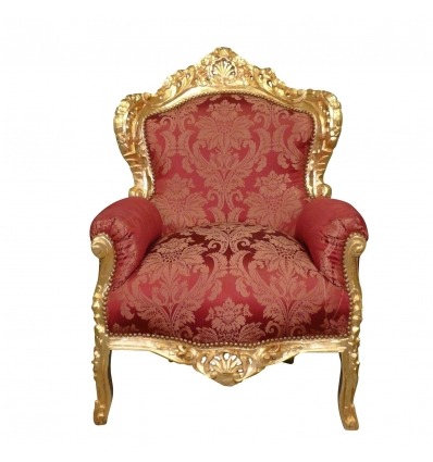 Červené barokní křeslo a zlacené dřevo - barokní nábytek - 