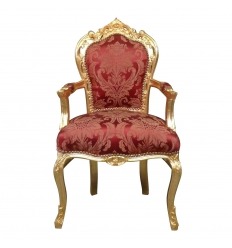 Gylden barok lænestol og Rococo rødt stof