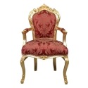 Fotel w stylu barokowym, pozłacane i czerwona tkanina w stylu rokoko -