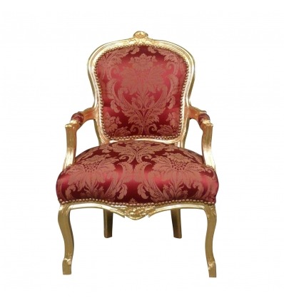 Красный стул деревянный позолоченный Людовика XV - кресла Луи xv стиль -