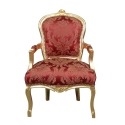 Red Louis XV style gilded wood armchair - Louis xv armchairs -