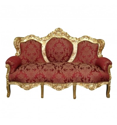 Canapé baroque rouge et doré fleuri - Meuble baroque