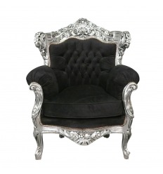 Barock stol i svart sammet och silver trä