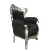 Baroque armchair in black velvet and silver wood - Baroque furniture - 