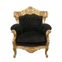 Barocker Sessel aus vergoldetem Holz und schwarzen Samtbarock-Möbeln - 