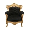 Barokke fauteuil in verguld hout en zwart fluweel-barok meubelen - 