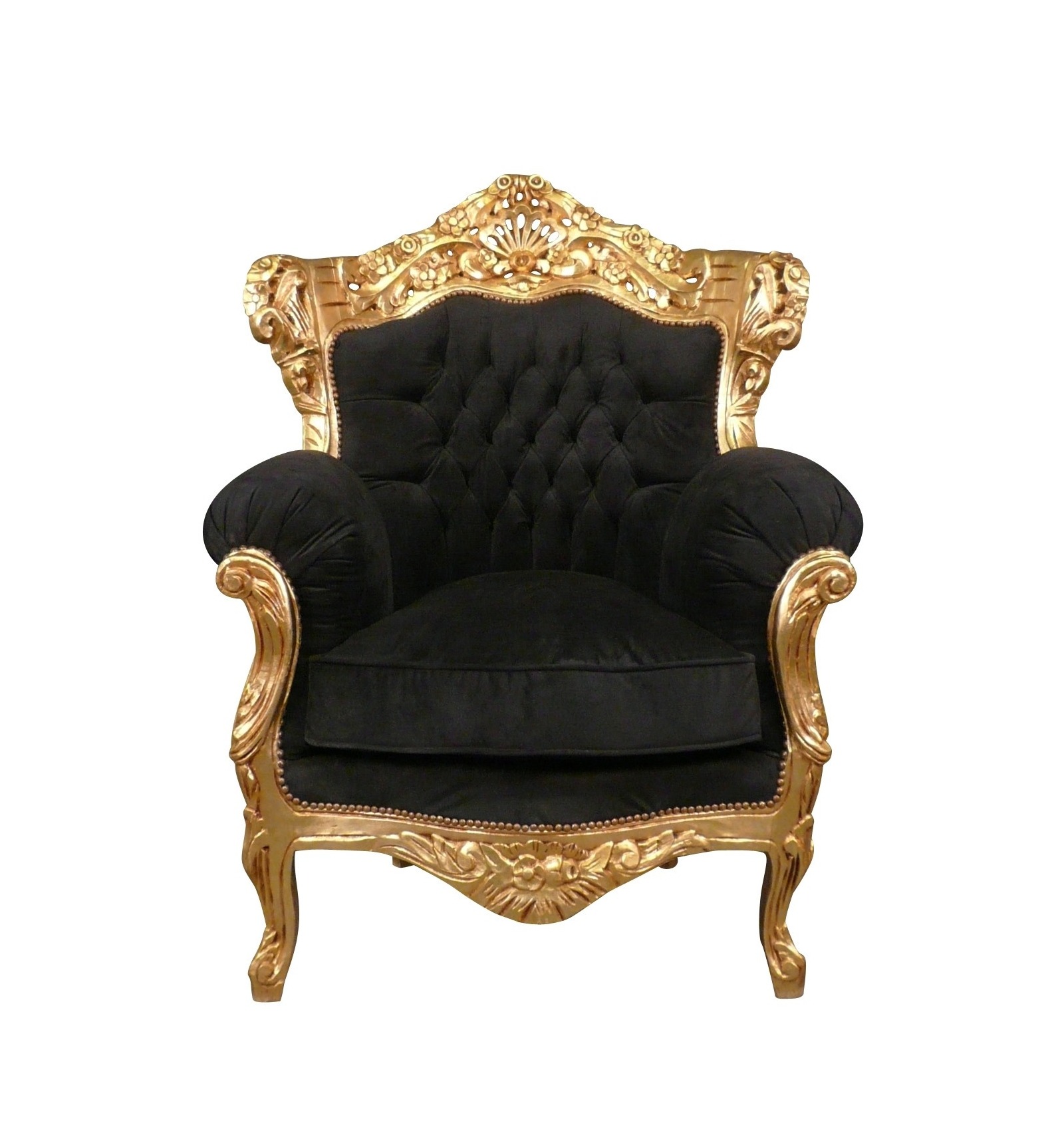 gezantschap lezing Universiteit Barokke fauteuil in verguld hout en zwart fluweel-barok meubelen