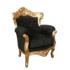 Кресло в стиле барокко в позолоченной древесине и черном бархате-барочной мебели - 