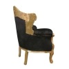 Barokowy fotel w złocone drewno i czarne aksamitne meble barokowe - 