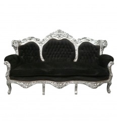 Baroque sofa in black velvet and silver wood