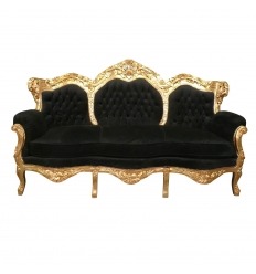 Barockes Sofa aus schwarzem Samt und vergoldetem Holz