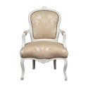 Louis XV Sessel aus weißem Holz und Satin Stoff