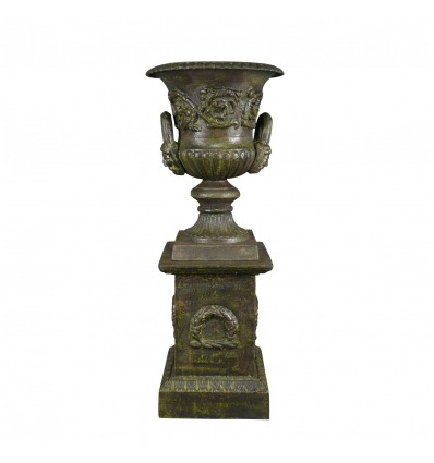  Jarrón de hierro fundido Medici con pedestal - H: 69 cm - Jarrones medici - 