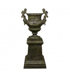 Vase en fonte aux Angelots avec son socle - H: 95 cm