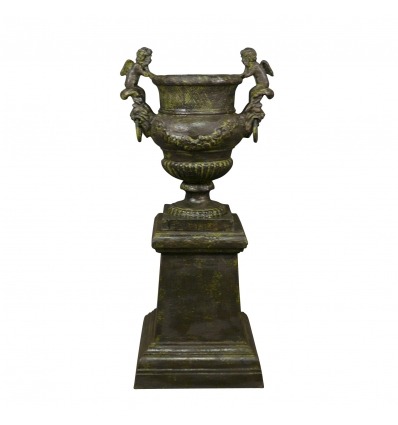  Vase, der er støbt med Keruber, med sin base - H: 95 cm - Medicis vaser - 